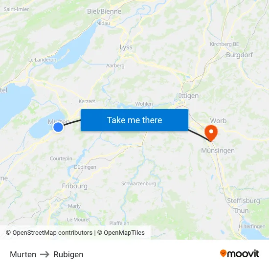 Murten to Rubigen map