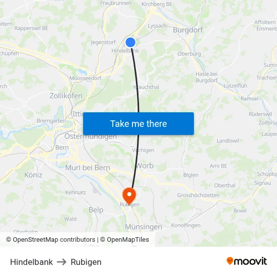 Hindelbank to Rubigen map