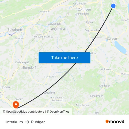 Unterkulm to Rubigen map
