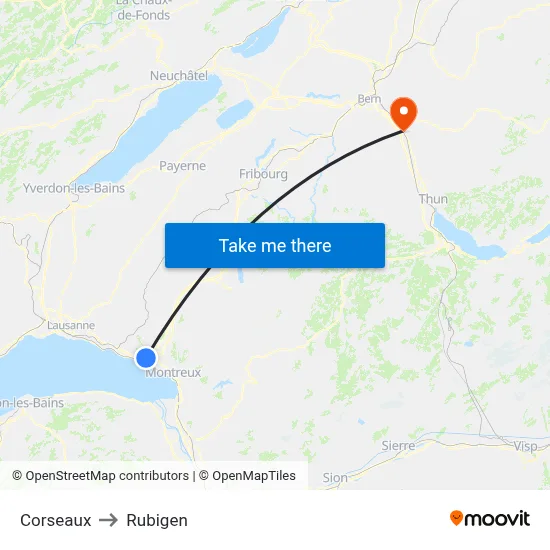 Corseaux to Rubigen map