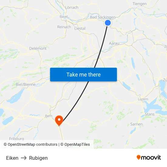Eiken to Rubigen map