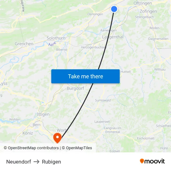 Neuendorf to Rubigen map