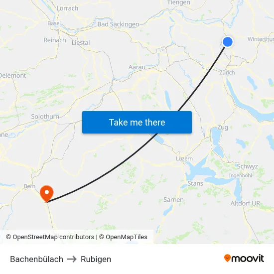 Bachenbülach to Rubigen map