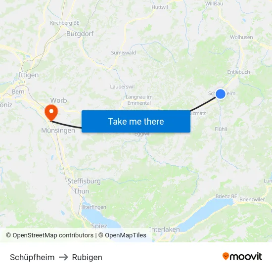 Schüpfheim to Rubigen map