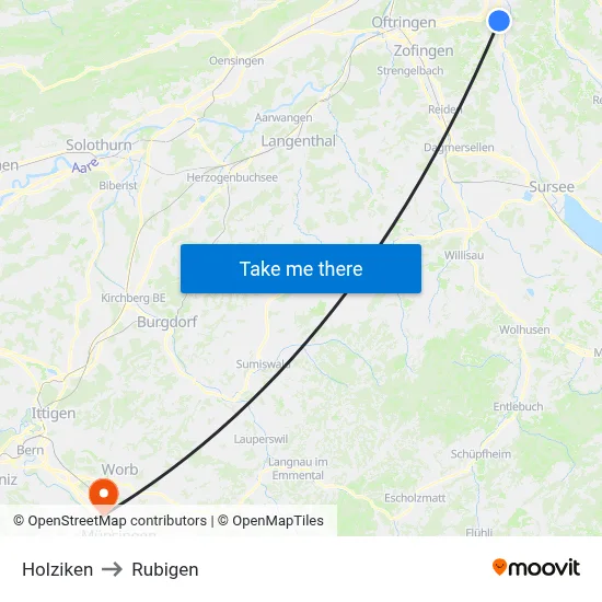 Holziken to Rubigen map