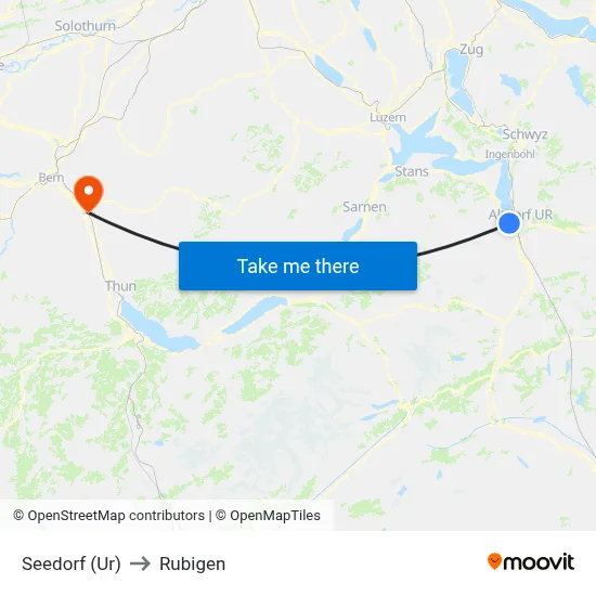 Seedorf (Ur) to Rubigen map