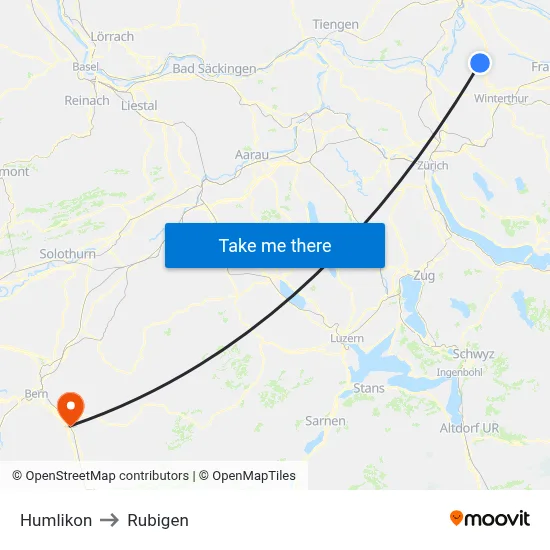 Humlikon to Rubigen map