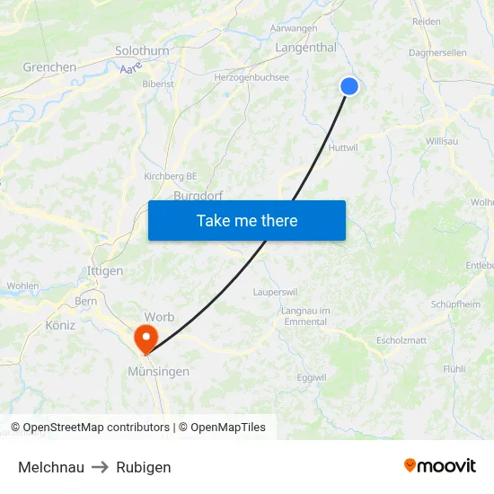 Melchnau to Rubigen map