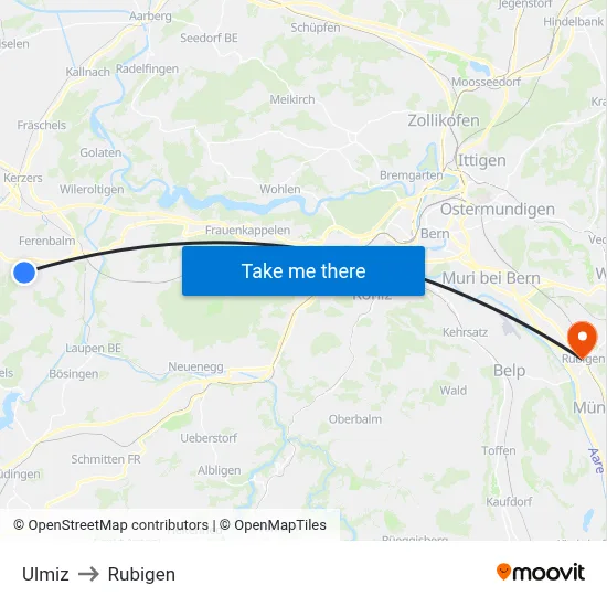 Ulmiz to Rubigen map