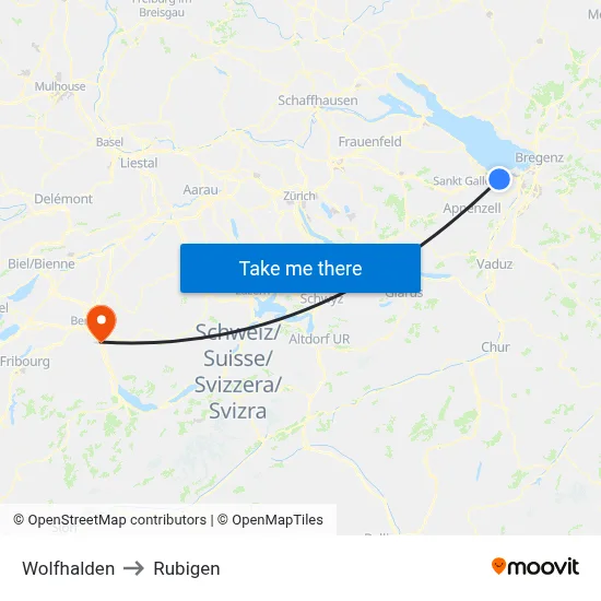 Wolfhalden to Rubigen map