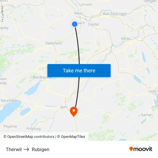 Therwil to Rubigen map