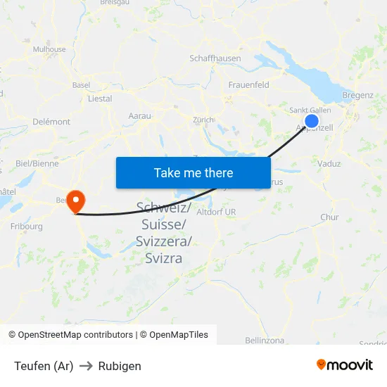 Teufen (Ar) to Rubigen map