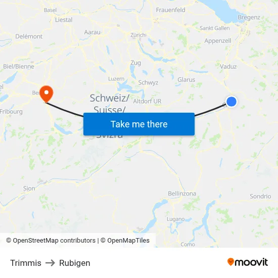 Trimmis to Rubigen map