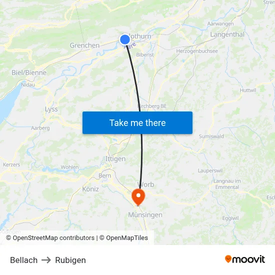 Bellach to Rubigen map