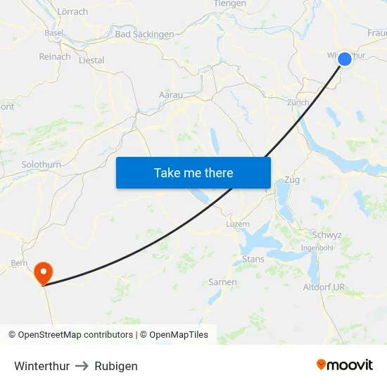 Winterthur to Rubigen map