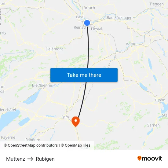 Muttenz to Rubigen map