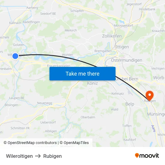 Wileroltigen to Rubigen map