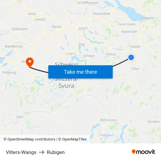 Vilters-Wangs to Rubigen map