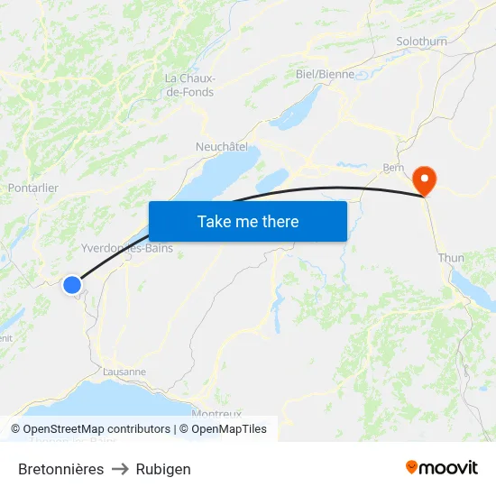 Bretonnières to Rubigen map