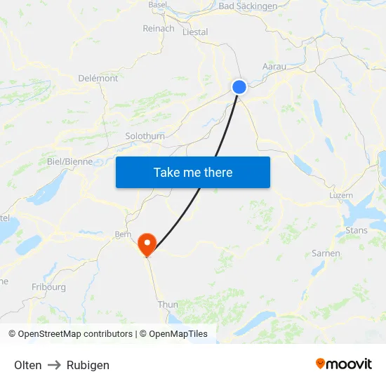 Olten to Rubigen map