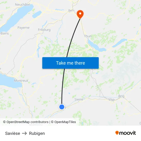 Savièse to Rubigen map