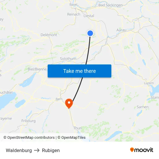 Waldenburg to Rubigen map