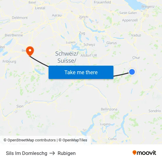 Sils Im Domleschg to Rubigen map