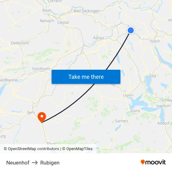 Neuenhof to Rubigen map