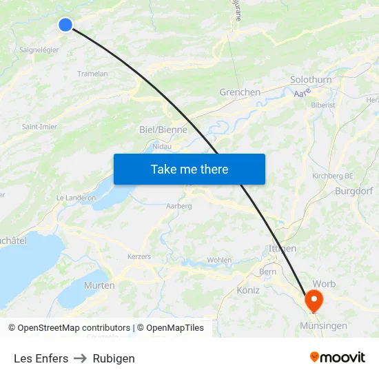 Les Enfers to Rubigen map