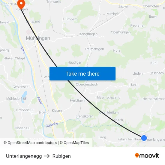 Unterlangenegg to Rubigen map