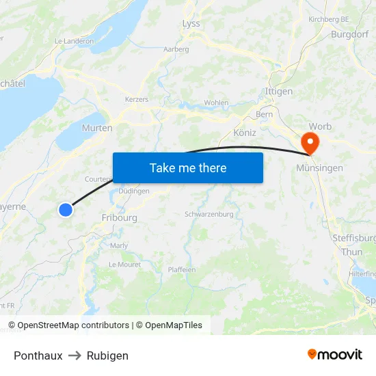 Ponthaux to Rubigen map