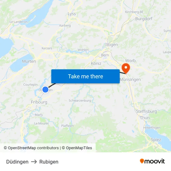 Düdingen to Rubigen map