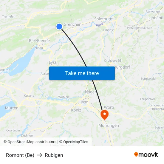 Romont (Be) to Rubigen map