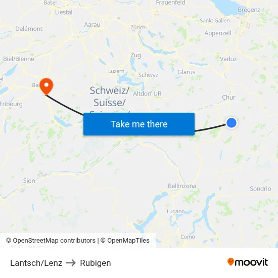 Lantsch/Lenz to Rubigen map