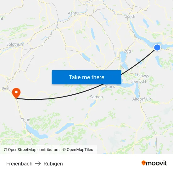 Freienbach to Rubigen map