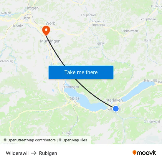Wilderswil to Rubigen map