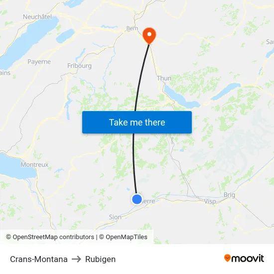 Crans-Montana to Rubigen map