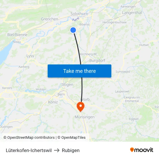 Lüterkofen-Ichertswil to Rubigen map