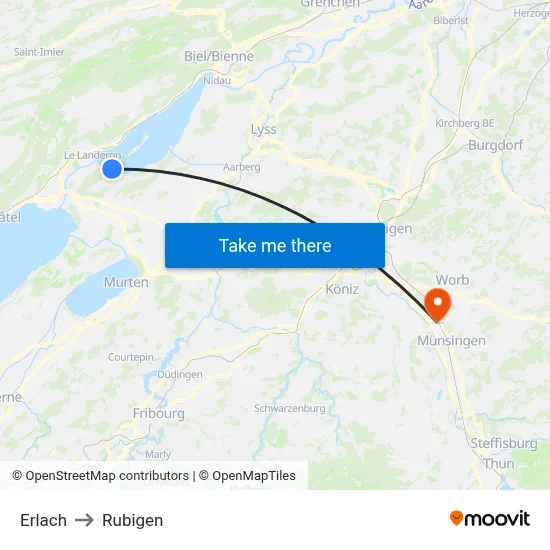 Erlach to Rubigen map