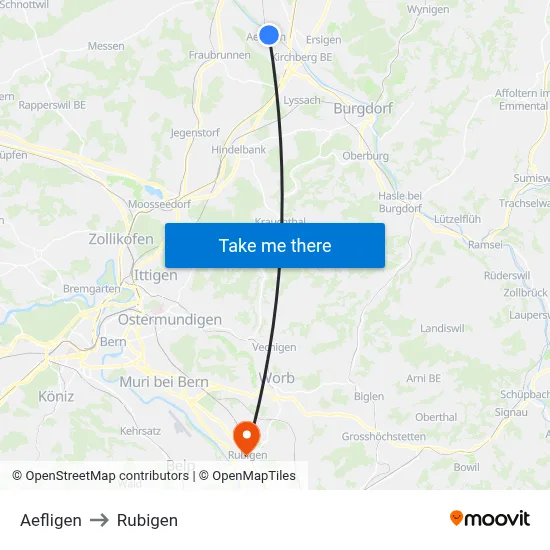 Aefligen to Rubigen map