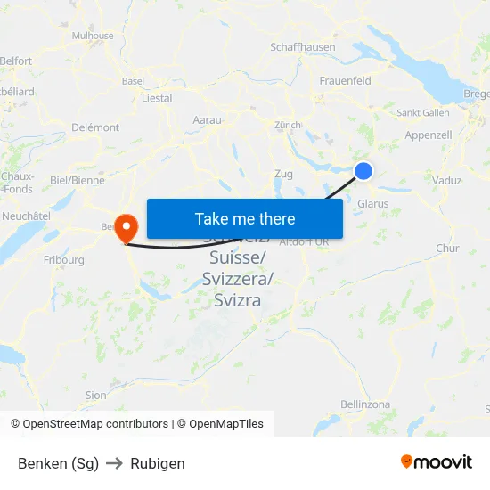 Benken (Sg) to Rubigen map