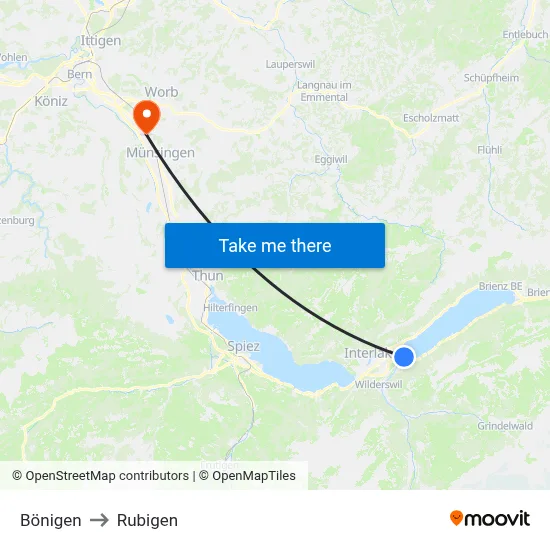 Bönigen to Rubigen map