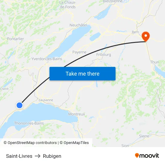 Saint-Livres to Rubigen map