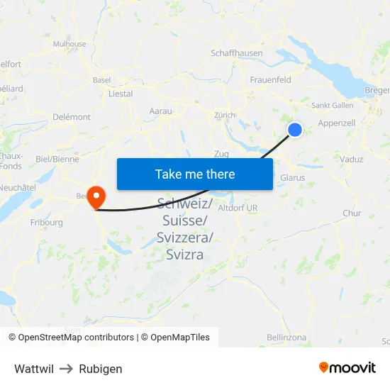 Wattwil to Rubigen map