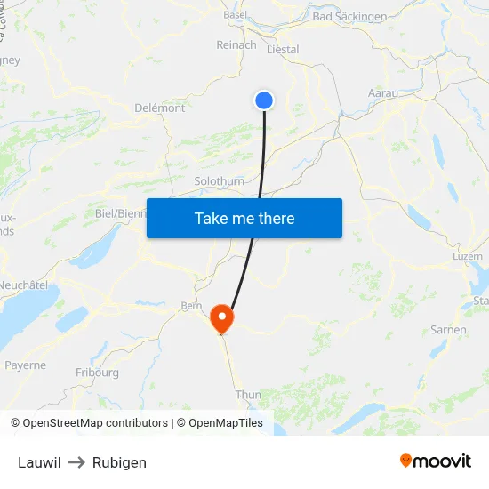 Lauwil to Rubigen map