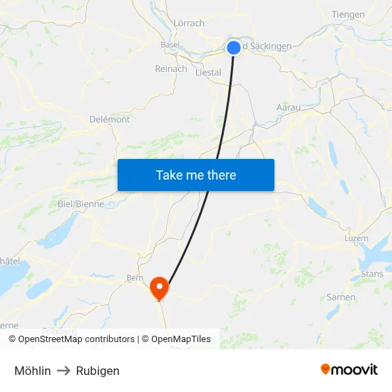 Möhlin to Rubigen map