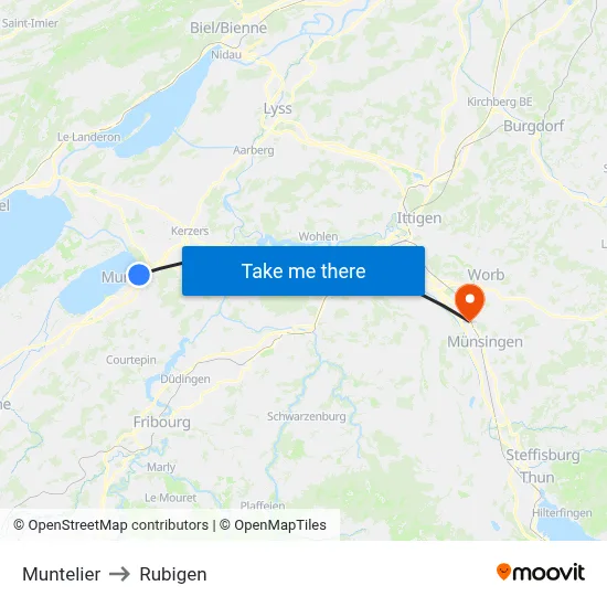 Muntelier to Rubigen map