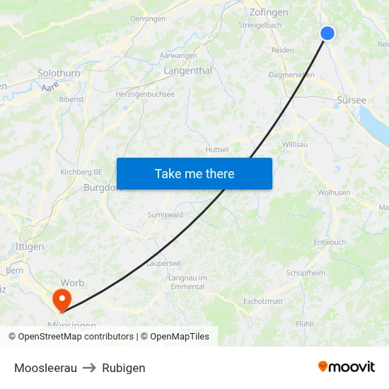 Moosleerau to Rubigen map