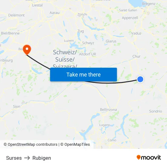 Surses to Rubigen map