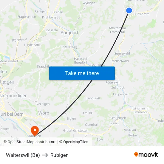 Walterswil (Be) to Rubigen map
